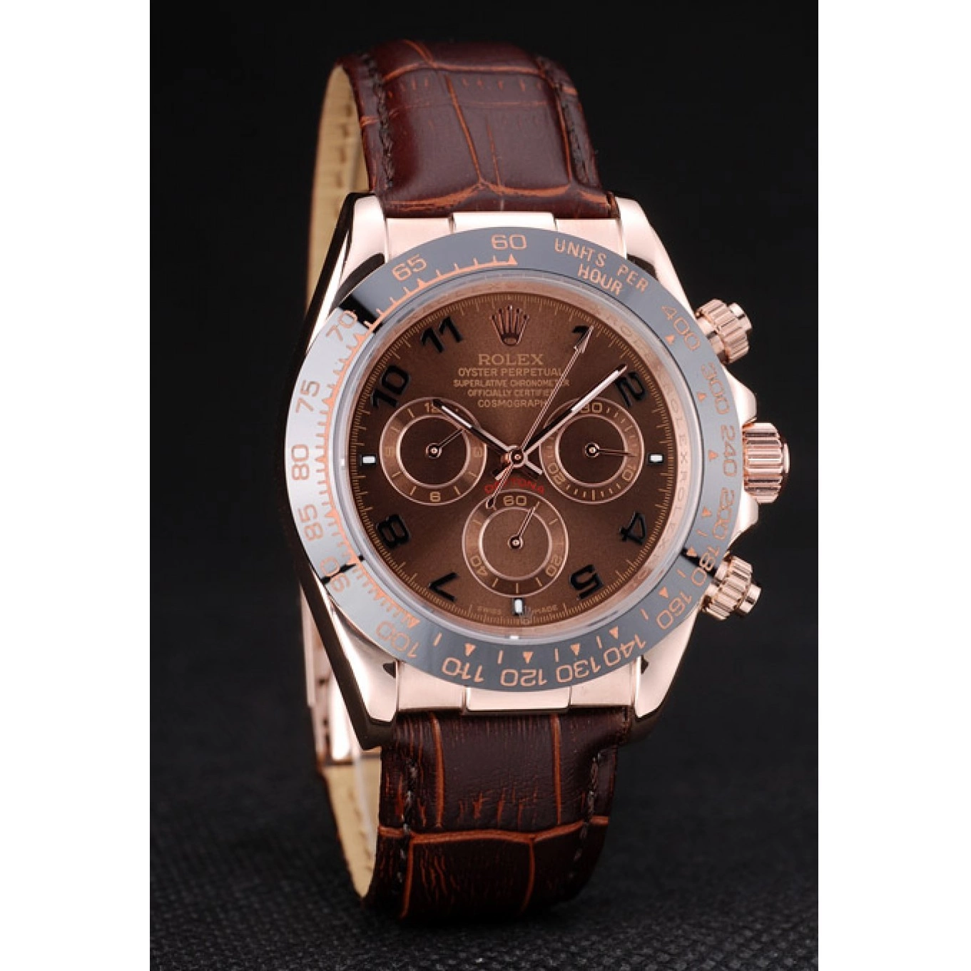 AAA replica watch Gold Brown Daytona Brown Strap Case Leather Dial Rose Rolex 0630